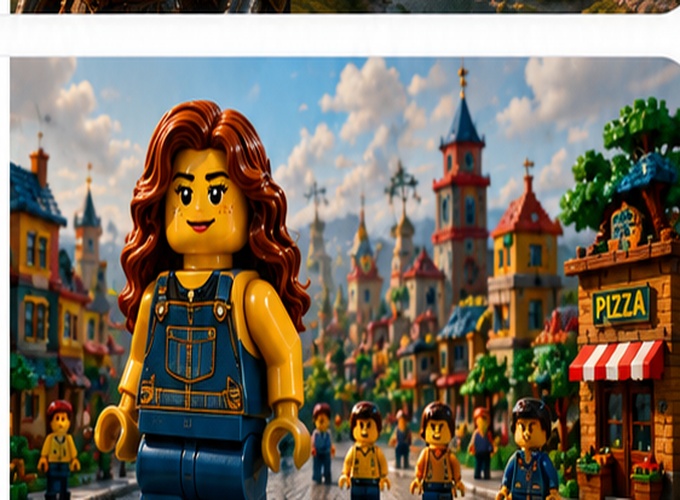 The same woman reimagined as a brick character