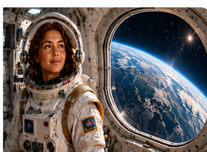 The same woman reimagined as a space explorer